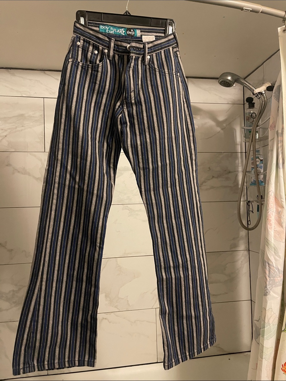 Silver Jeans Men’s Striped Bootcut Jeans in Blue and Gray